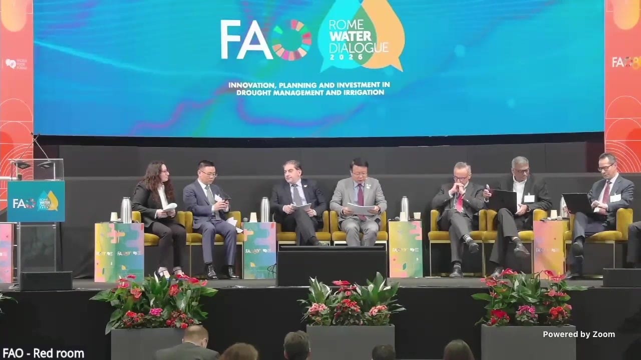 The technical panel of development banks and country representatives on stage in FAO's Red Room