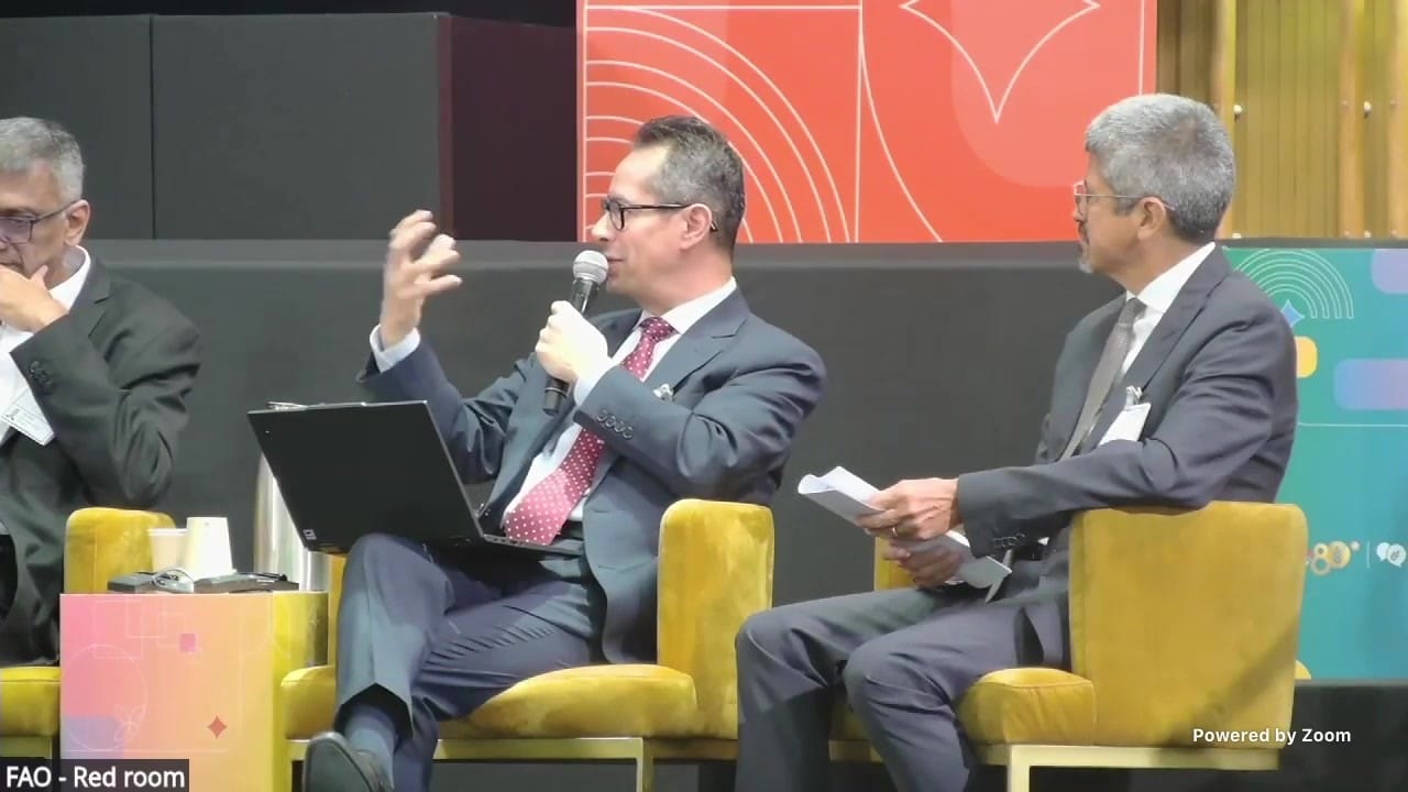 A panellist speaking into a microphone on the technical panel