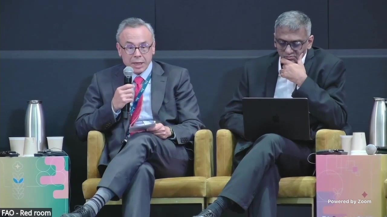 Juan Carlos Mendoza of IFAD speaking on the panel, beside Narayan Iyer of ADB