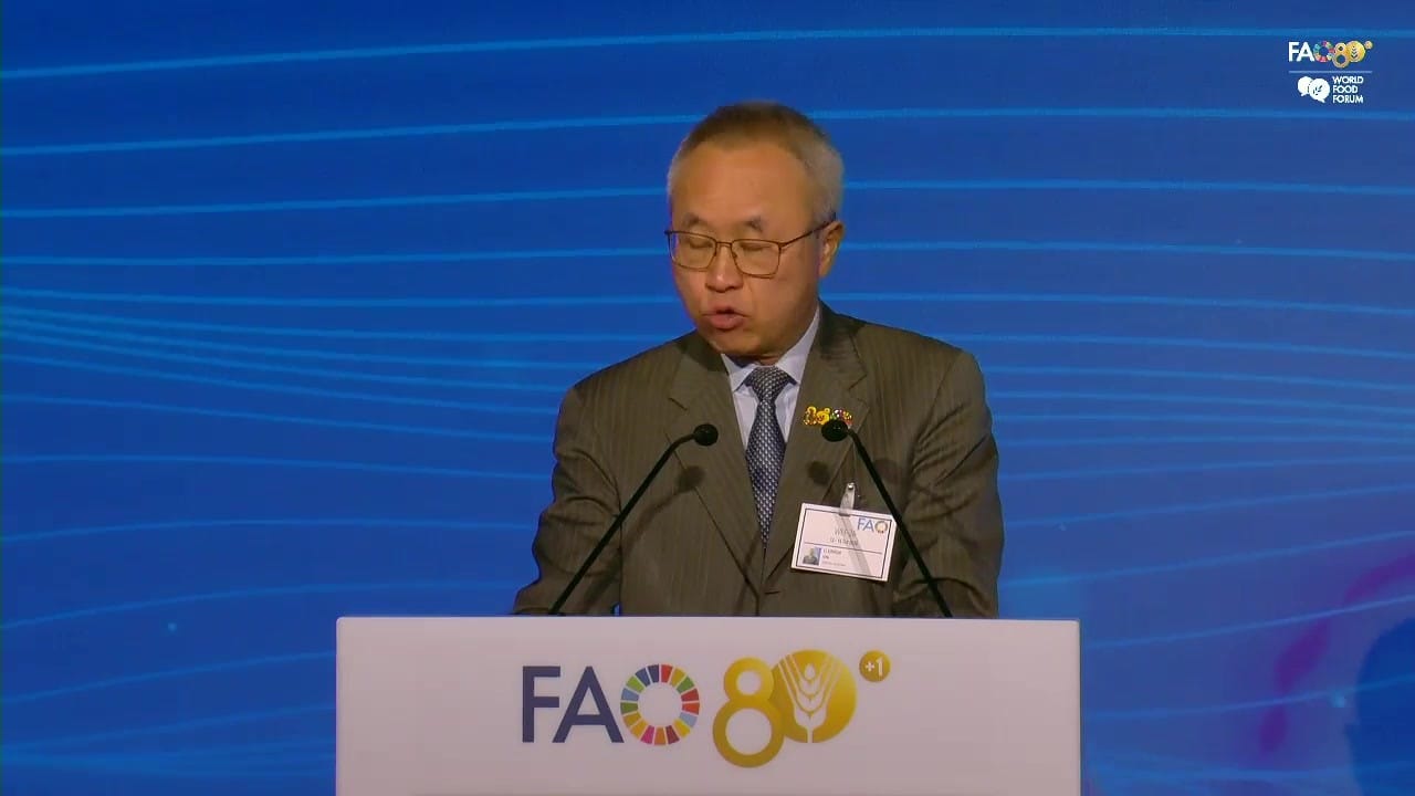 Li Junhua, UN Under-Secretary-General for Economic and Social Affairs, speaking at the FAO lectern