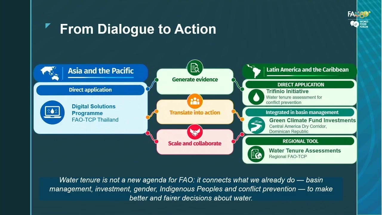 Slide titled 'From Dialogue to Action', with examples from Asia-Pacific and Latin America