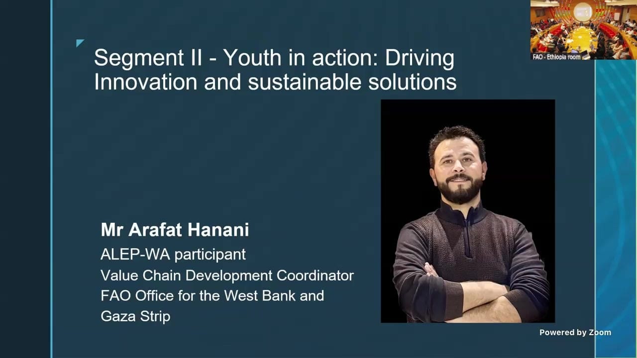 Session slide introducing Arafat Hanani, ALEP-WA participant, FAO Office for the West Bank and Gaza Strip