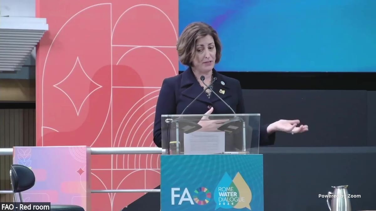 FAO Deputy Director-General Beth Bechdol at the podium of FAO's Red Room