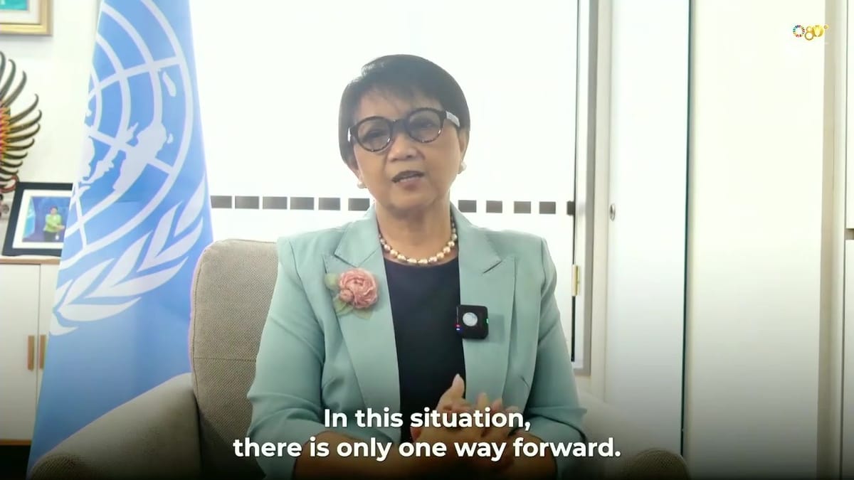 Retno Marsudi, UN Secretary-General's Special Envoy on Water, in her video message, subtitled 'In this situation, there is only one way forward.'