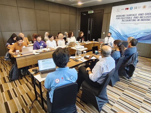 Project banner: 'Bridging Surface and Groundwater for Equitable and Inclusive Water Accounting in Indonesia'